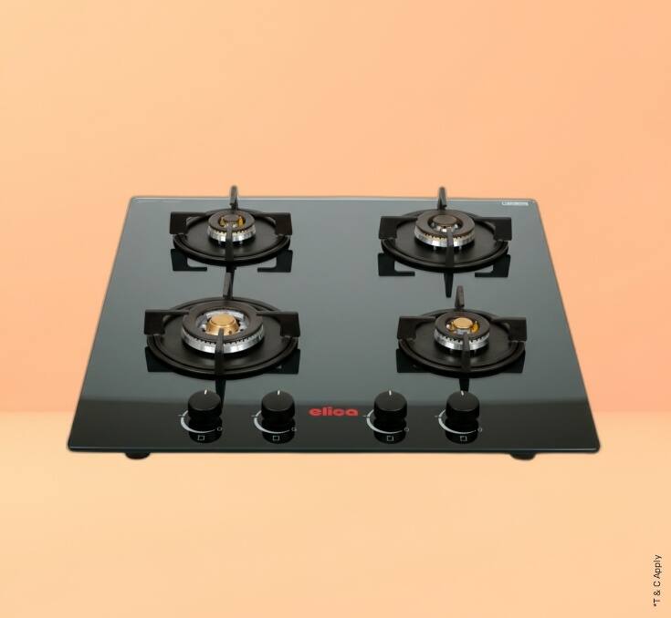 Elica 4 Burners Gas Stove Glass Black