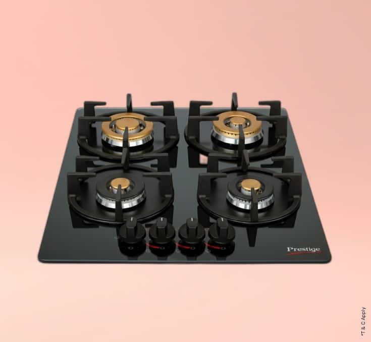 Prestige 4 Brass Burners Glass top